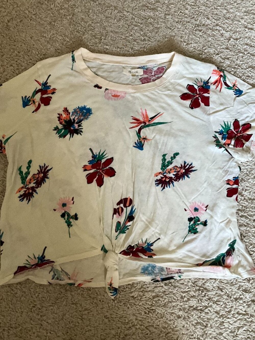 Madewell LINEn T-shirt. size: xl. color: ivory multi. 100% linen.